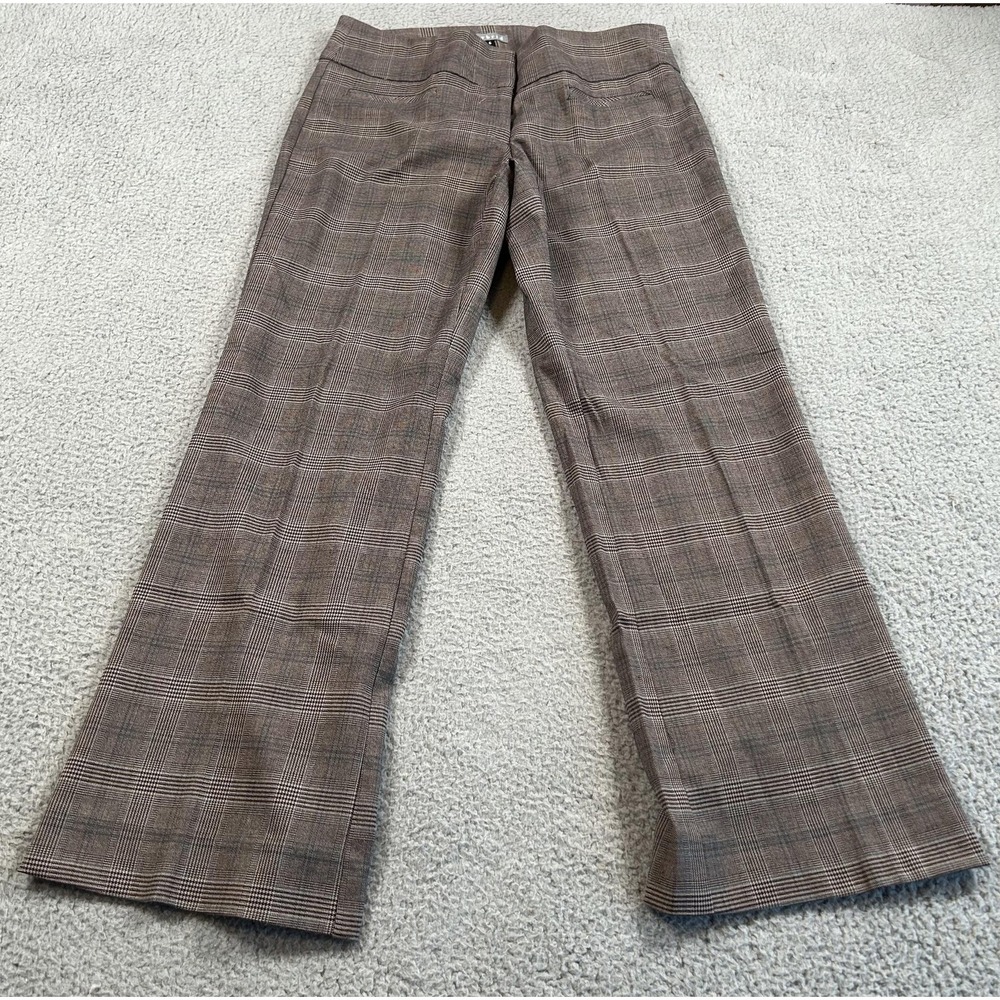 Hybrid Pants Womens 6 Brown Glen Plaid Side Zip Flare Trouser Career Dress Work - Picture 2 of 16